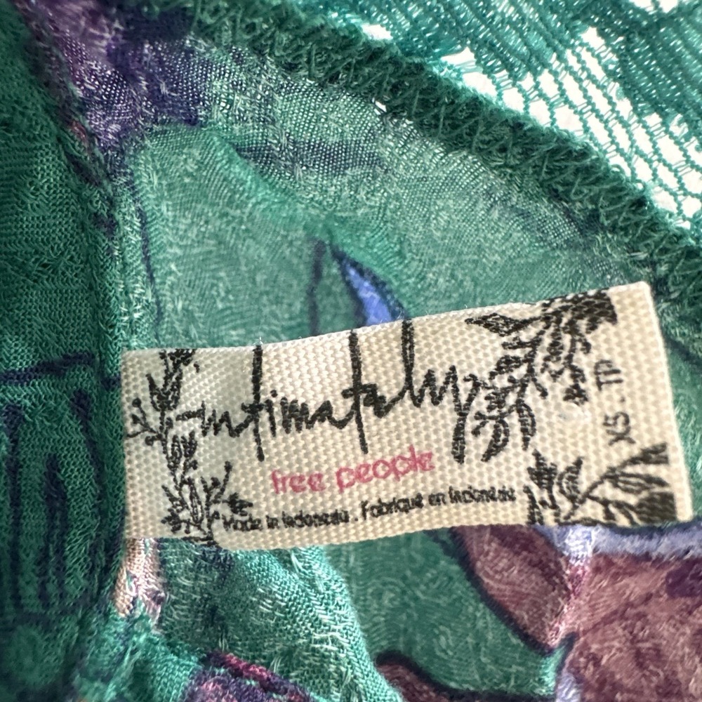 Free People Intimately She Moves Chemise Slip Dress XS Green Floral Lace Tie - Picture 8 of 16
